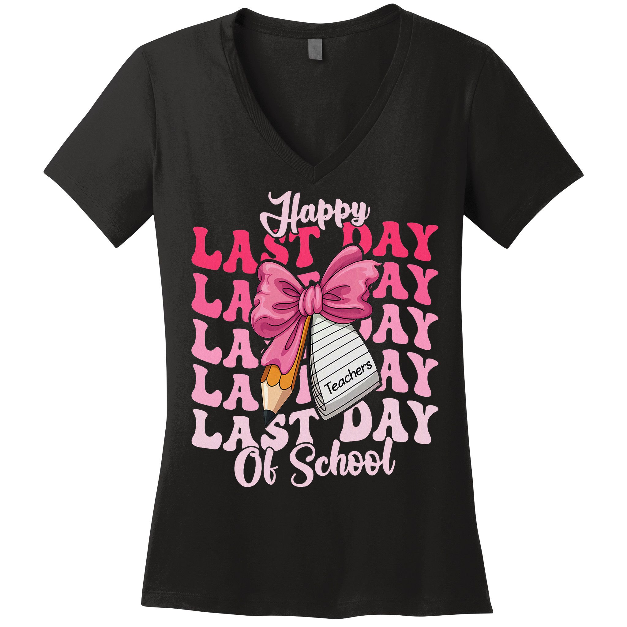Happy Last Day Of School Coquette Bow Teachers Women's V-Neck T-Shirt