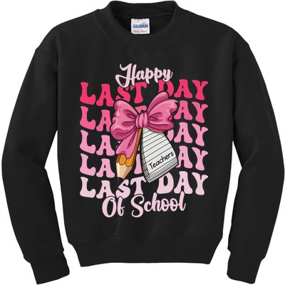 Happy Last Day Of School Coquette Bow Teachers Kids Sweatshirt