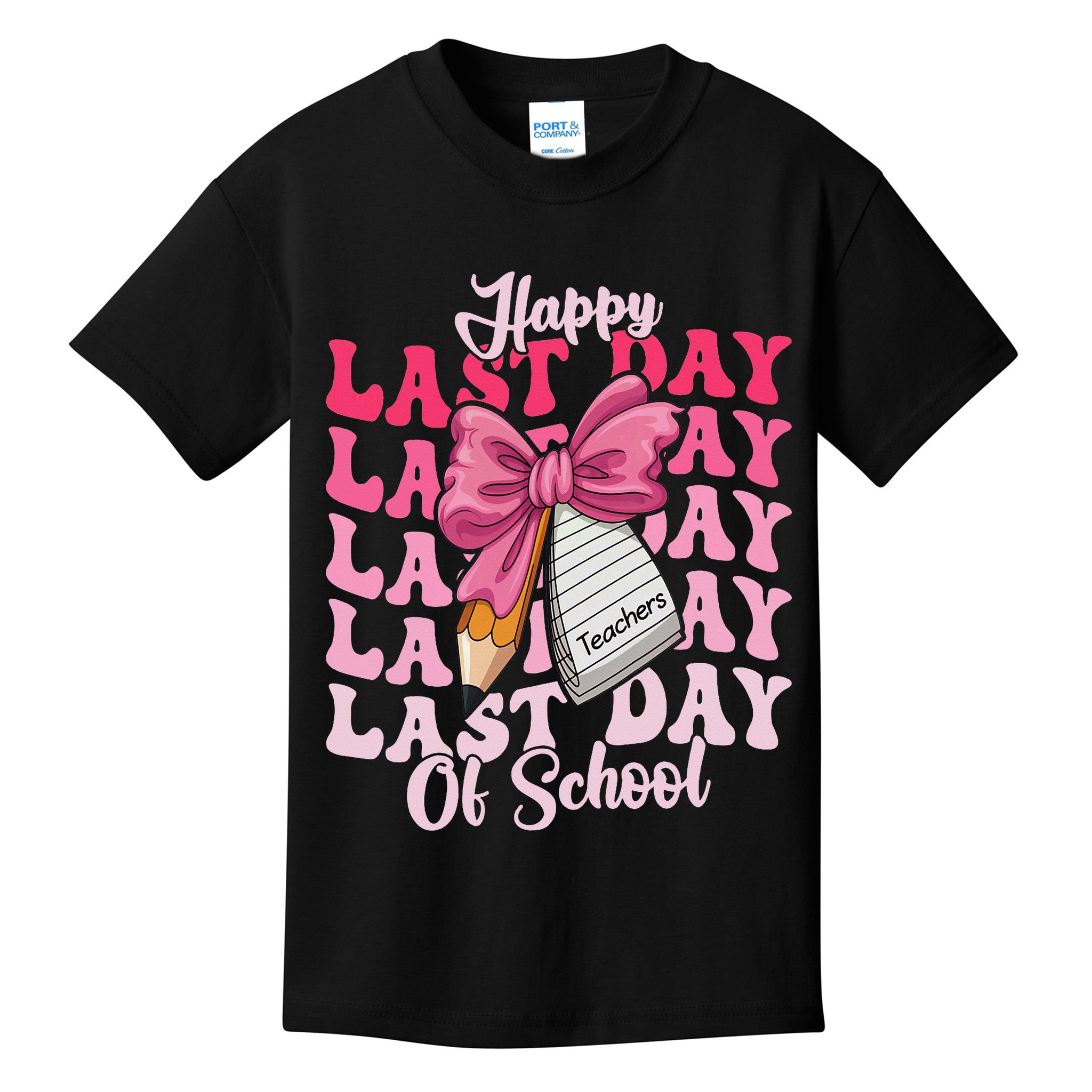 Happy Last Day Of School Coquette Bow Teachers Kids T-Shirt
