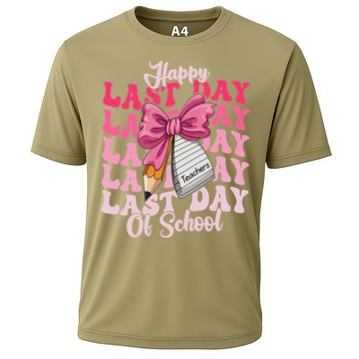 Happy Last Day Of School Coquette Bow Teachers Cooling Performance Crew T-Shirt
