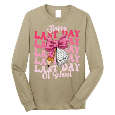 Happy Last Day Of School Coquette Bow Teachers Long Sleeve Shirt