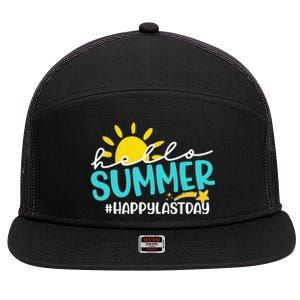 Happy Last Day Of School Hello Summer Teacher Student 7 Panel Mesh Trucker Snapback Hat