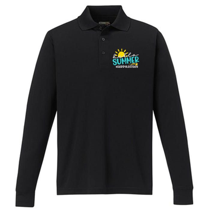 Happy Last Day Of School Hello Summer Teacher Student Performance Long Sleeve Polo