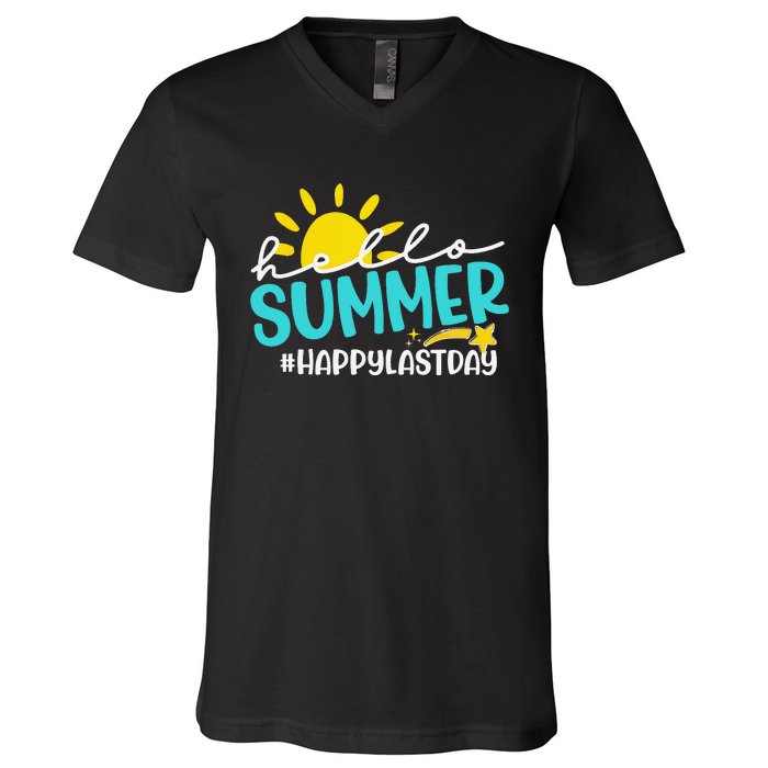 Happy Last Day Of School Hello Summer Teacher Student V-Neck T-Shirt