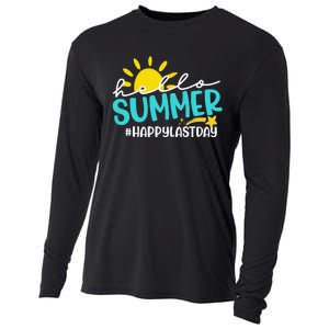 Happy Last Day Of School Hello Summer Teacher Student Cooling Performance Long Sleeve Crew