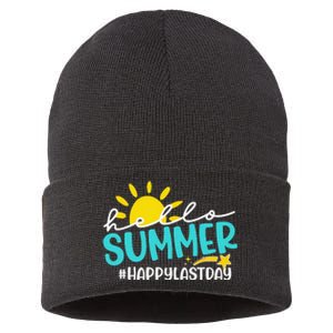 Happy Last Day Of School Hello Summer Teacher Student Sustainable Knit Beanie