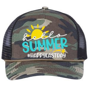 Happy Last Day Of School Hello Summer Teacher Student Retro Rope Trucker Hat Cap