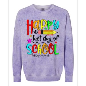 Happy Last Day Of Schools Hello Summer Teacher Student Gift Colorblast Crewneck Sweatshirt