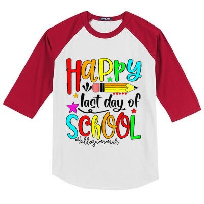 Happy Last Day Of Schools Hello Summer Teacher Student Gift Kids Colorblock Raglan Jersey