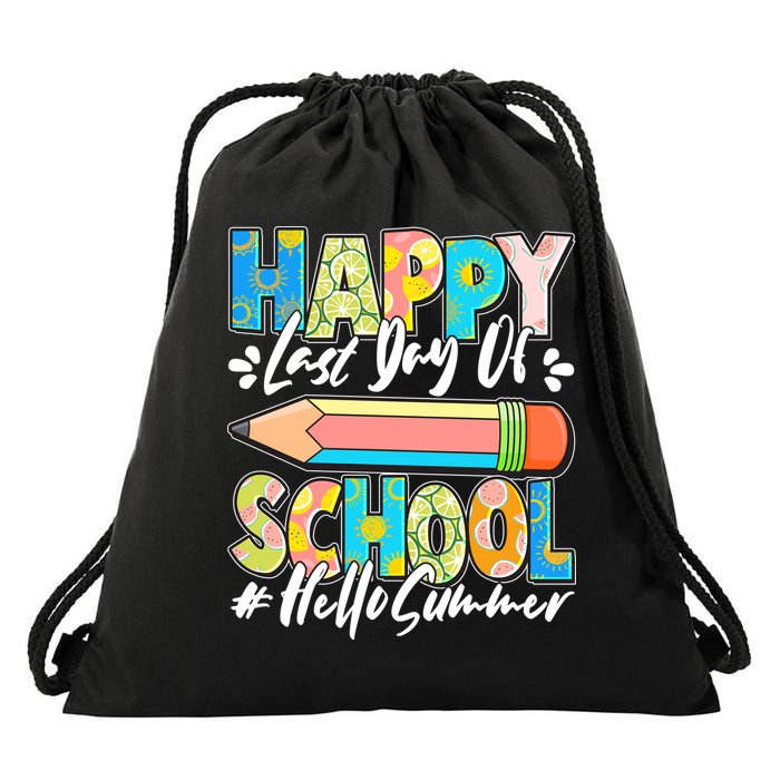 Happy Last Day Of School #Hello Summer Drawstring Bag
