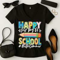 Happy Last Day Of School #Hello Summer Women's V-Neck T-Shirt