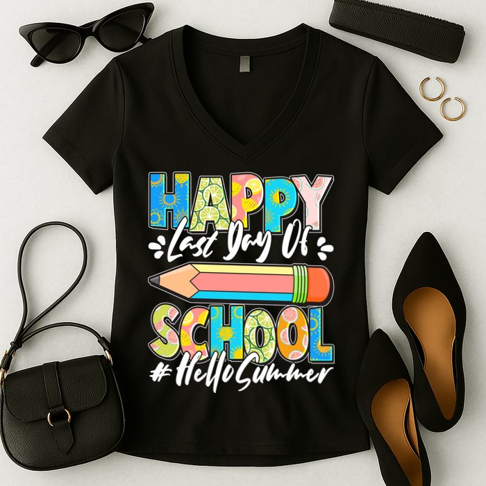 Happy Last Day Of School #Hello Summer Women's V-Neck T-Shirt