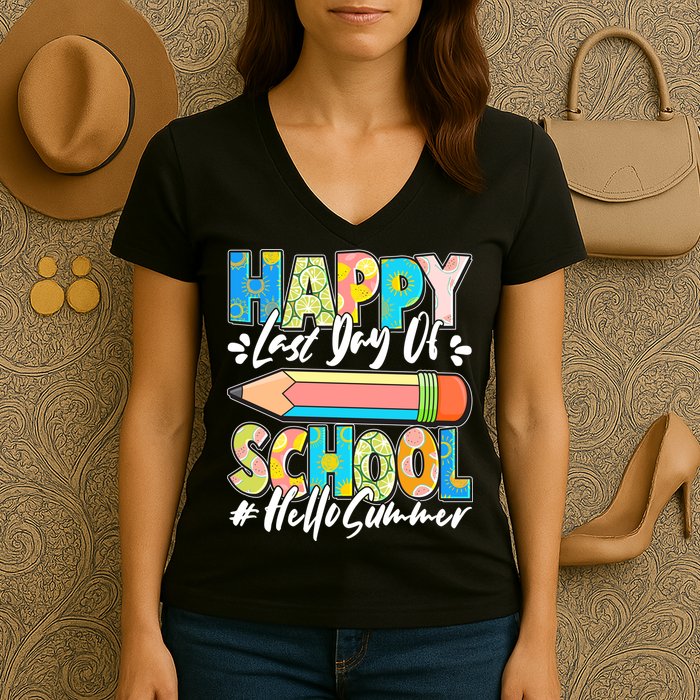 Happy Last Day Of School #Hello Summer Women's V-Neck T-Shirt
