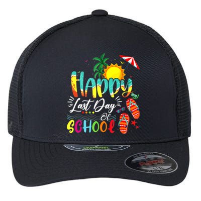 Happy Last Day Of School Teacher Student Graduation Summer Flexfit Unipanel Trucker Cap