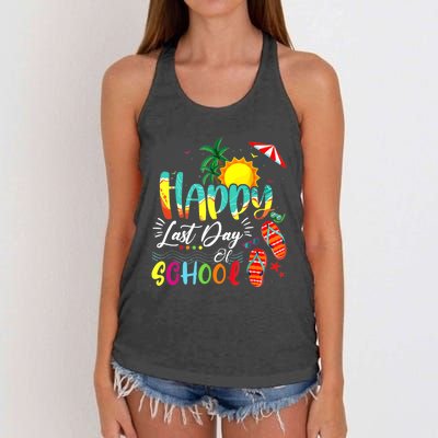 Happy Last Day Of School Teacher Student Graduation Summer Women's Knotted Racerback Tank