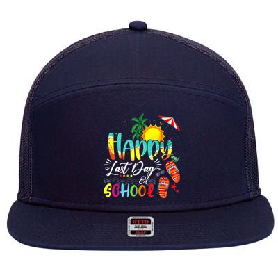 Happy Last Day Of School Teacher Student Graduation Summer 7 Panel Mesh Trucker Snapback Hat