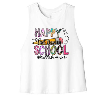 Happy Last Day Of Schools Hello Summer Teacher Student Women's Racerback Cropped Tank