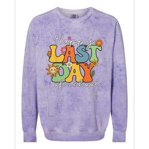 Happy Last Day Of School Graduation Groovy Teacher Student Colorblast Crewneck Sweatshirt