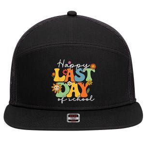 Happy Last Day Of School Graduation Groovy Teacher Student 7 Panel Mesh Trucker Snapback Hat