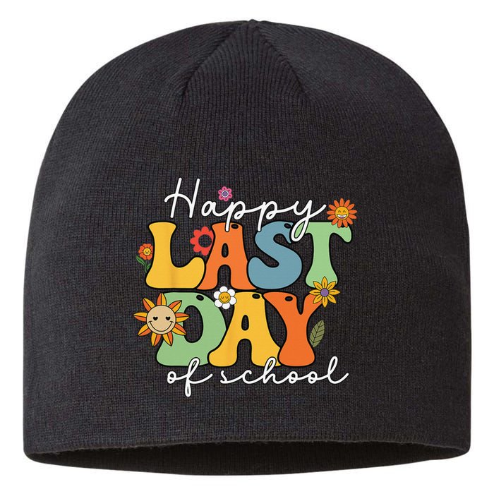 Happy Last Day Of School Graduation Groovy Teacher Student Sustainable Beanie