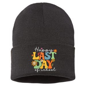 Happy Last Day Of School Graduation Groovy Teacher Student Sustainable Knit Beanie