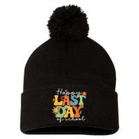 Happy Last Day Of School Graduation Groovy Teacher Student Pom Pom 12in Knit Beanie