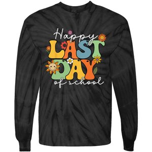 Happy Last Day Of School Graduation Groovy Teacher Student Tie-Dye Long Sleeve Shirt