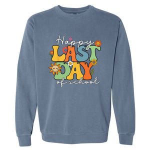 Happy Last Day Of School Graduation Groovy Teacher Student Garment-Dyed Sweatshirt