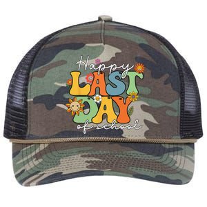 Happy Last Day Of School Graduation Groovy Teacher Student Retro Rope Trucker Hat Cap