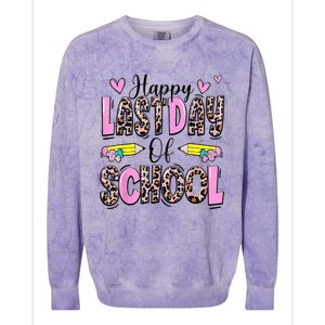 Happy Last Day Of School Leopard Teacher End Of School Year Colorblast Crewneck Sweatshirt