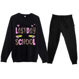 Happy Last Day Of School Leopard Teacher End Of School Year Premium Crewneck Sweatsuit Set