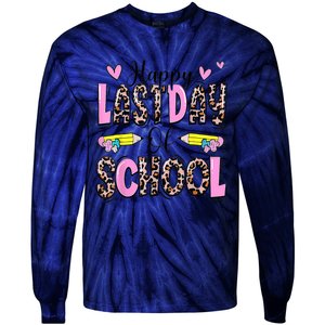 Happy Last Day Of School Leopard Teacher End Of School Year Tie-Dye Long Sleeve Shirt