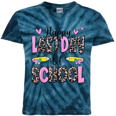 Happy Last Day Of School Leopard Teacher End Of School Year Kids Tie-Dye T-Shirt