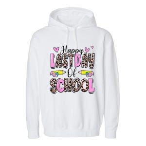 Happy Last Day Of School Leopard Teacher End Of School Year Garment-Dyed Fleece Hoodie