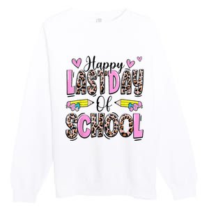 Happy Last Day Of School Leopard Teacher End Of School Year Premium Crewneck Sweatshirt