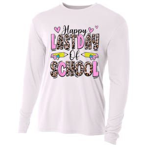 Happy Last Day Of School Leopard Teacher End Of School Year Cooling Performance Long Sleeve Crew