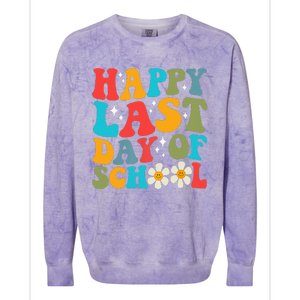 Happy Last Day Of School Hello Summer Groovy Teacher Student Colorblast Crewneck Sweatshirt