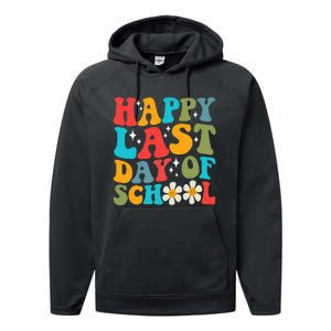 Happy Last Day Of School Hello Summer Groovy Teacher Student Performance Fleece Hoodie