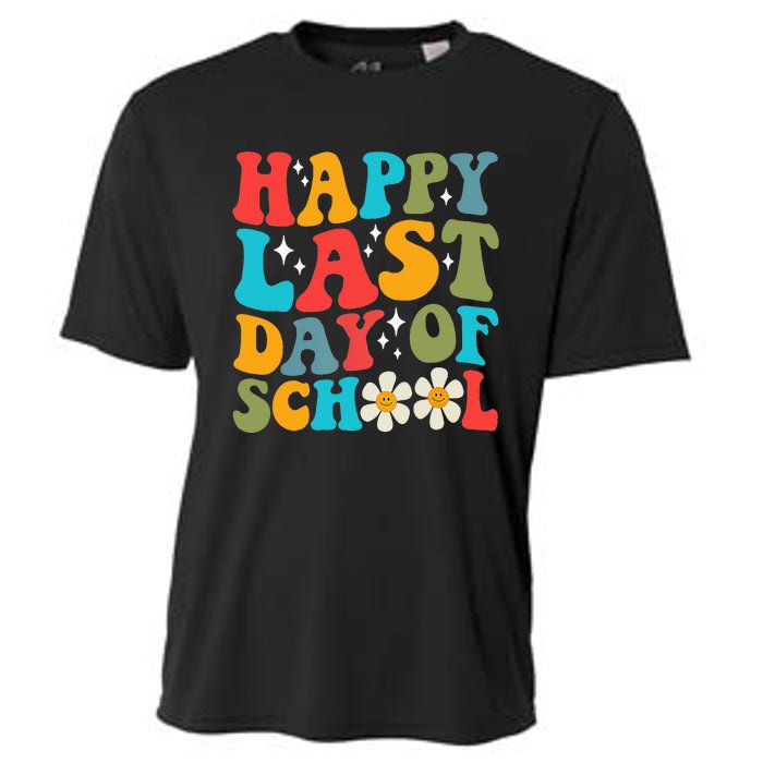 Happy Last Day Of School Hello Summer Groovy Teacher Student Cooling Performance Crew T-Shirt