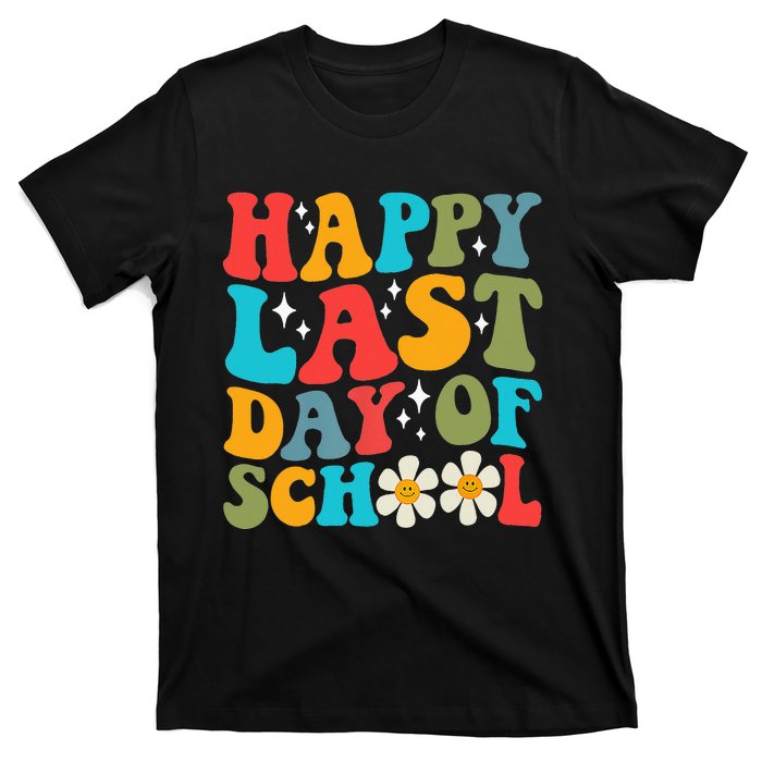 Happy Last Day Of School Hello Summer Groovy Teacher Student T-Shirt