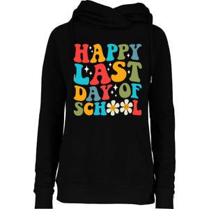 Happy Last Day Of School Hello Summer Groovy Teacher Student Womens Funnel Neck Pullover Hood