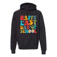 Happy Last Day Of School Hello Summer Groovy Teacher Student Premium Hoodie