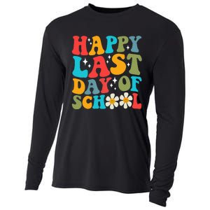 Happy Last Day Of School Hello Summer Groovy Teacher Student Cooling Performance Long Sleeve Crew