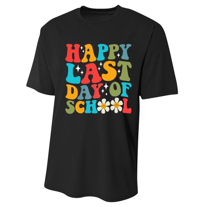 Happy Last Day Of School Hello Summer Groovy Teacher Student Performance Sprint T-Shirt