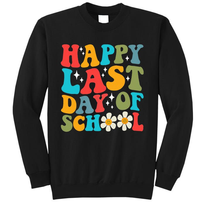 Happy Last Day Of School Hello Summer Groovy Teacher Student Tall Sweatshirt