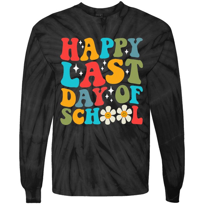 Happy Last Day Of School Hello Summer Groovy Teacher Student Tie-Dye Long Sleeve Shirt