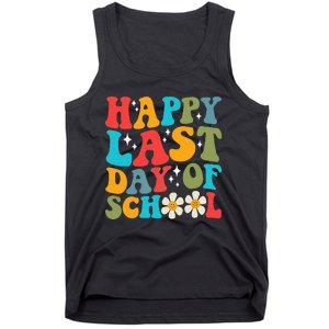 Happy Last Day Of School Hello Summer Groovy Teacher Student Tank Top