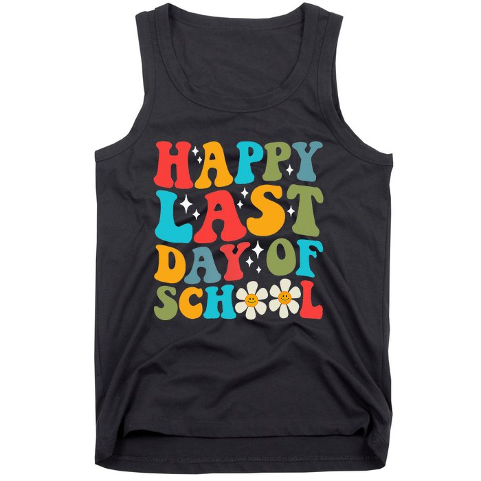 Happy Last Day Of School Hello Summer Groovy Teacher Student Tank Top