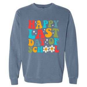 Happy Last Day Of School Hello Summer Groovy Teacher Student Garment-Dyed Sweatshirt