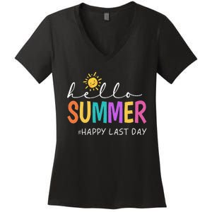 Happy Last Day Of School Teacher Student Hello Summer Women's V-Neck T-Shirt